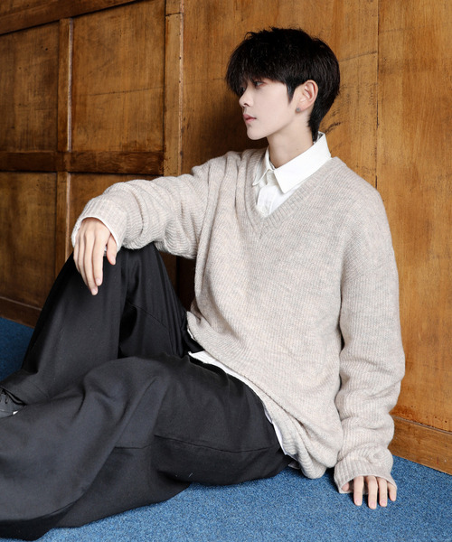 neos（ネオス）の「【neos】ルーズシルエット 片畦編み Vネック ニット プルオーバー（ニット/セーター・メンズ・ブラック/ベージュ/ダークブルー/ホワイト/ブラウン・MEDIUM/LARGE/X-LARGE）」の14枚目の写真