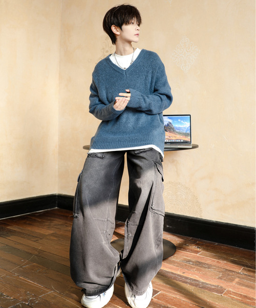 neos（ネオス）の「【neos】ルーズシルエット 片畦編み Vネック ニット プルオーバー（ニット/セーター・メンズ・ブラック/ベージュ/ダークブルー/ホワイト/ブラウン・MEDIUM/LARGE/X-LARGE）」の17枚目の写真