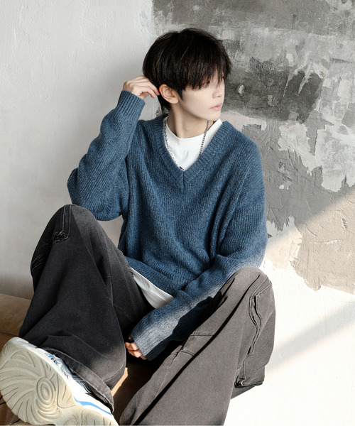 neos（ネオス）の「【neos】ルーズシルエット 片畦編み Vネック ニット プルオーバー（ニット/セーター・メンズ・ブラック/ベージュ/ダークブルー/ホワイト/ブラウン・MEDIUM/LARGE/X-LARGE）」の20枚目の写真