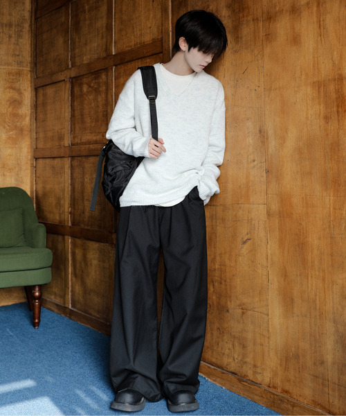 neos（ネオス）の「【neos】ルーズシルエット 片畦編み Vネック ニット プルオーバー（ニット/セーター・メンズ・ブラック/ベージュ/ダークブルー/ホワイト/ブラウン・MEDIUM/LARGE/X-LARGE）」の22枚目の写真