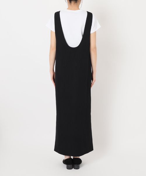 【新品未着用】【洗える】ラフツイル2WAYストレートワンピース　黒　サイズ36 セール】【洗える】ラフツイル2WAYストレートワンピース