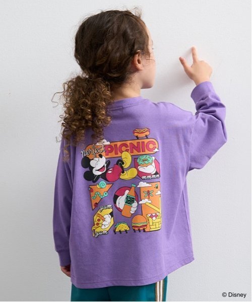 b・ROOM(ビールーム)の「【Disney】【カイテキ天竺】ミッキーマウス/ピクニックTシャツ(Tシャツ/カットソー・キッズ・オフホワイト/ターコイズブルー/マスタード/パープル・110cm/100cm/120cm/130cm/140cm)」の1枚目の写真