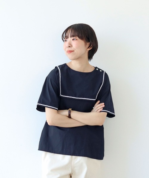 【PAR ICI】オーガニックマグワッシャー なみなみセーラーブラウス PAR ICI（パーリッシィ）の「オーガニックマグワッシャー なみなみ