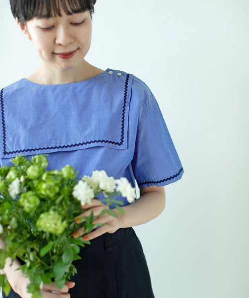 PAR ICI(パーリッシィ)の「オーガニックマグワッシャー なみなみセーラーブラウス(シャツ/ブラウス・レディース・ブルー/ホワイト/ネイビー/その他・FREE)」の3枚目の写真