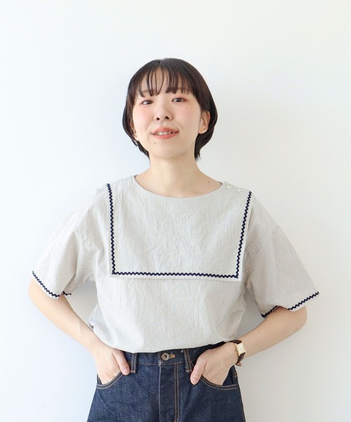 【PAR ICI】オーガニックマグワッシャー なみなみセーラーブラウス PAR ICI（パーリッシィ）の「オーガニックマグワッシャー なみなみ