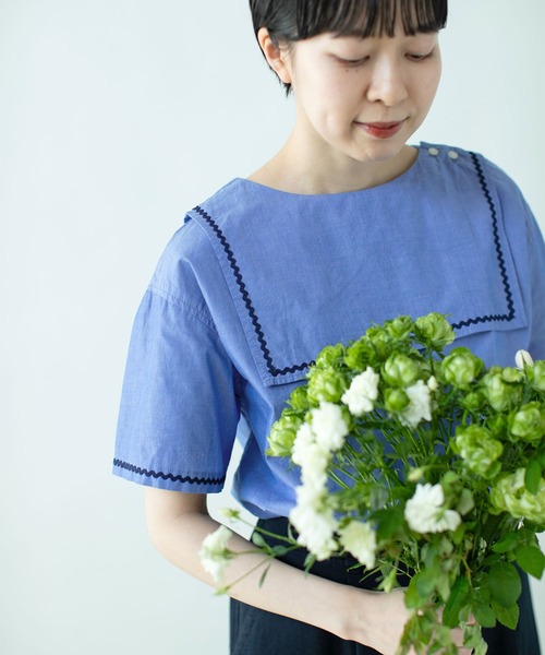 PAR ICI(パーリッシィ)の「オーガニックマグワッシャー なみなみセーラーブラウス(シャツ/ブラウス・レディース・ブルー/ホワイト/ネイビー/その他・FREE)」の17枚目の写真