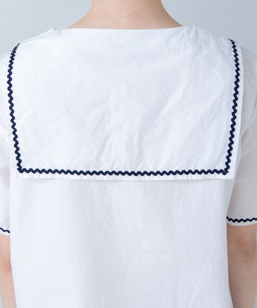 PAR ICI(パーリッシィ)の「オーガニックマグワッシャー なみなみセーラーブラウス(シャツ/ブラウス・レディース・ブルー/ホワイト/ネイビー/その他・FREE)」の8枚目の写真