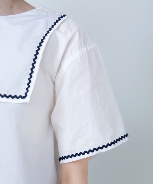 【PAR ICI】オーガニックマグワッシャー なみなみセーラーブラウス AMBIDEX Store ○オーガニックマグワッシャー なみなみセーラー