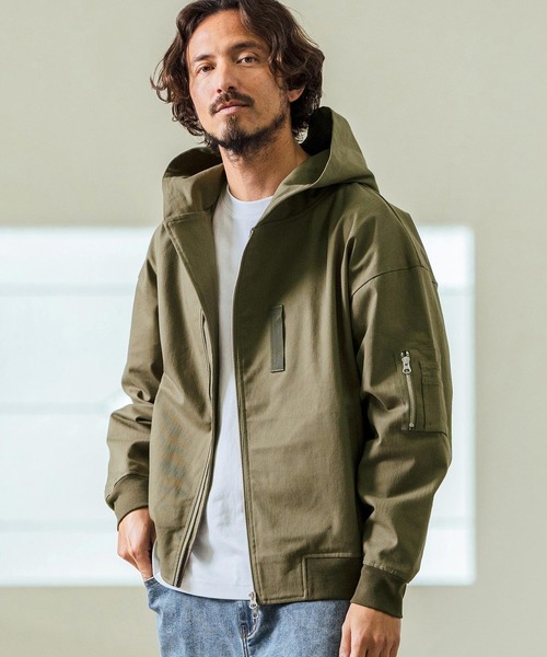 Magine(マージン)の「mj10548- Cotton Jacquard Stretch Fabric Hooded Blouson フーデッドブルゾン(ブルゾン・メンズ・ベージュ/カーキ/ブラック・44/46/48)」の2枚目の写真