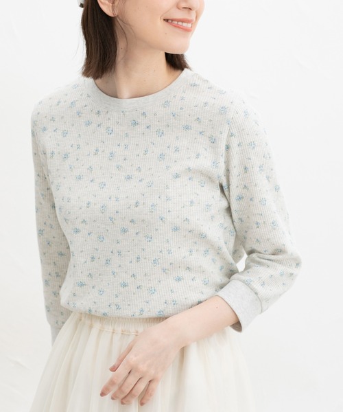 Honeys(ハニーズ)の「7分袖ワッフルクルーT(Tシャツ/カットソー・レディース・アイボリー/サックスブルー/ピンク系その他/ブルー系その他3/ホワイト系その他/ピンク/ホワイト×ネイビー/スミクロ/ミント・L/LL/M/S)」の1枚目の写真