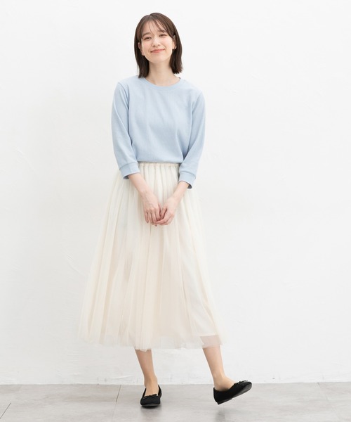 Honeys(ハニーズ)の「7分袖ワッフルクルーT(Tシャツ/カットソー・レディース・アイボリー/サックスブルー/ピンク系その他/ブルー系その他3/ホワイト系その他/ピンク/ホワイト×ネイビー/スミクロ/ミント・L/LL/M/S)」の15枚目の写真