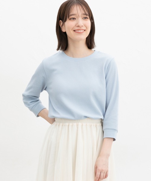 Honeys(ハニーズ)の「7分袖ワッフルクルーT(Tシャツ/カットソー・レディース・アイボリー/サックスブルー/ピンク系その他/ブルー系その他3/ホワイト系その他/ピンク/ホワイト×ネイビー/スミクロ/ミント・L/LL/M/S)」の16枚目の写真