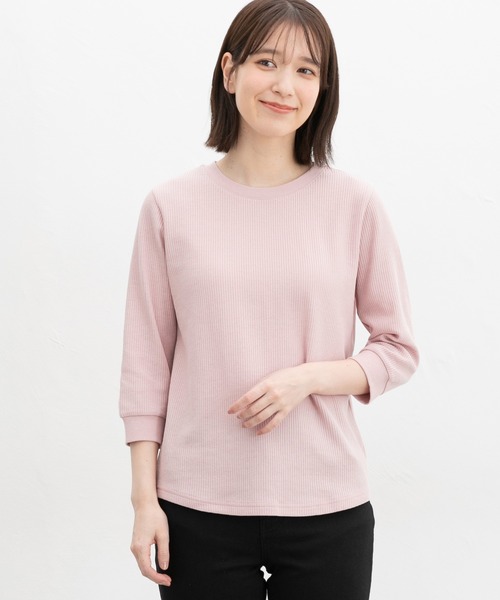 Honeys(ハニーズ)の「7分袖ワッフルクルーT(Tシャツ/カットソー・レディース・アイボリー/サックスブルー/ピンク系その他/ブルー系その他3/ホワイト系その他/ピンク/ホワイト×ネイビー/スミクロ/ミント・L/LL/M/S)」の18枚目の写真