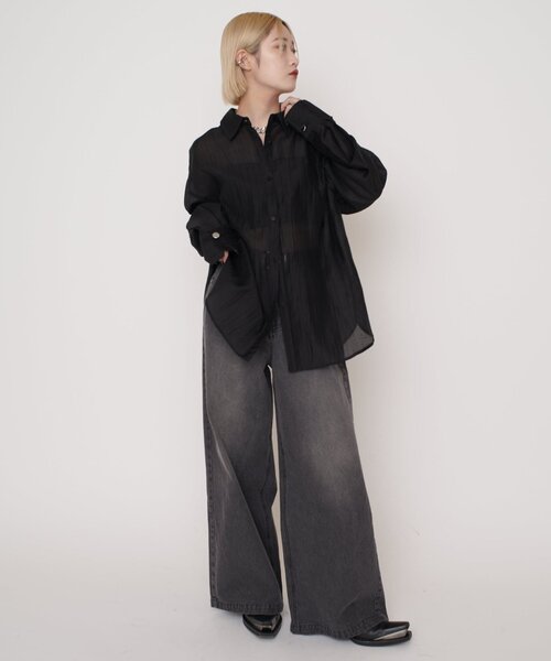 Lui's（ルイス）の「【mi-企画】プリーツシアーシャツ（シャツ/ブラウス・レディース・ブラック・FREE）」の22枚目の写真