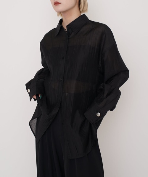 Lui's（ルイス）の「【mi-企画】プリーツシアーシャツ（シャツ/ブラウス・レディース・ブラック・FREE）」の2枚目の写真