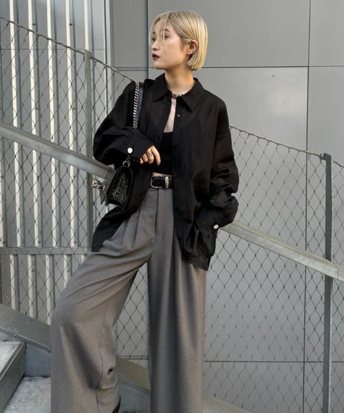 Lui's（ルイス）の「【mi-企画】プリーツシアーシャツ（シャツ/ブラウス・レディース・ブラック・FREE）」の7枚目の写真