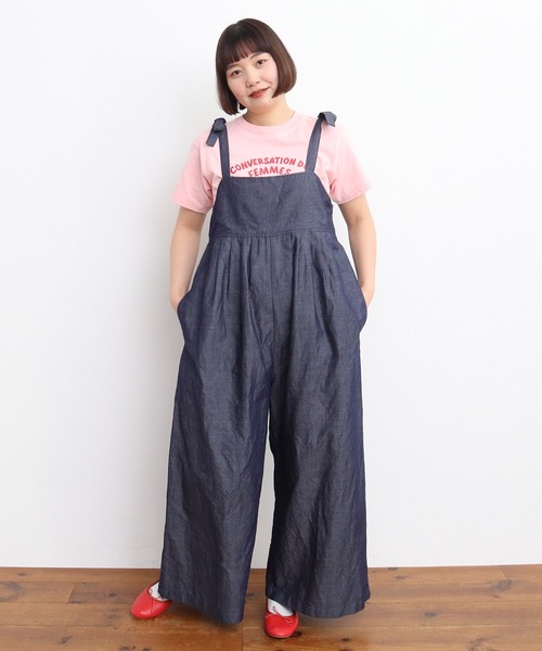 CHILD WOMAN（チャイルドウーマン）の「綿ラミーライトデニム 肩リボンサロペット（サロペット/オーバーオール・レディース・ネイビー・FREE）」の11枚目の写真