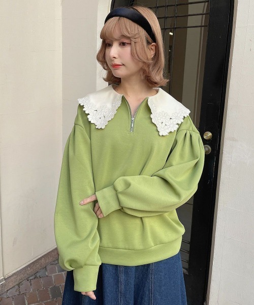 F i.n.t(フィント)の「マーガレット衿ハーフZIPスウェット/fint フィント(スウェット・レディース・ブルーグレー/グリーン/ピンク・FREE)」の3枚目の写真