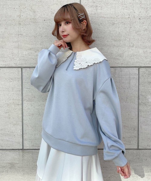 F i.n.t(フィント)の「マーガレット衿ハーフZIPスウェット/fint フィント(スウェット・レディース・ブルーグレー/グリーン/ピンク・FREE)」の2枚目の写真