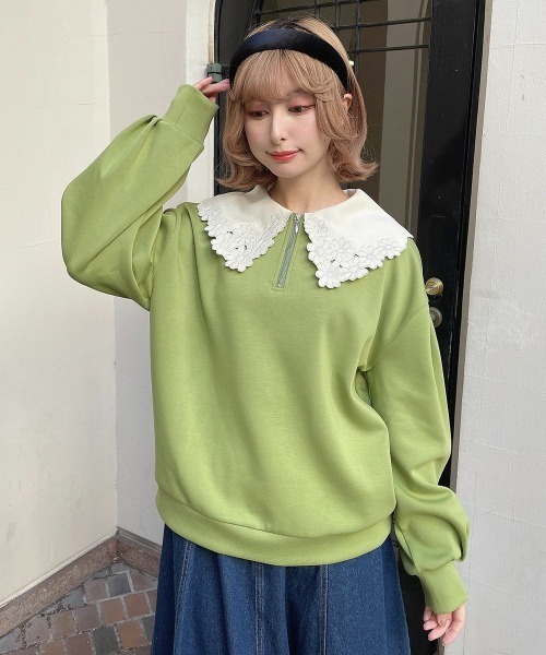 F i.n.t(フィント)の「マーガレット衿ハーフZIPスウェット/fint フィント(スウェット・レディース・ブルーグレー/グリーン/ピンク・FREE)」の4枚目の写真