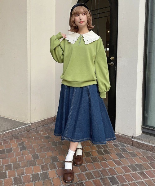 F i.n.t(フィント)の「マーガレット衿ハーフZIPスウェット/fint フィント(スウェット・レディース・ブルーグレー/グリーン/ピンク・FREE)」の5枚目の写真