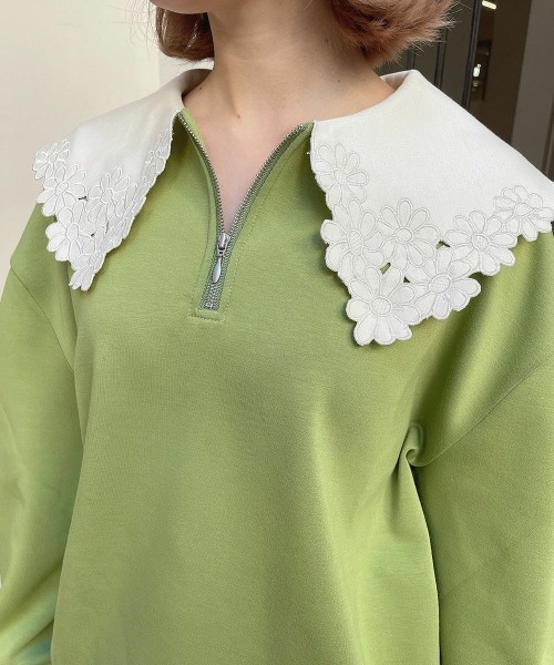 F i.n.t(フィント)の「マーガレット衿ハーフZIPスウェット/fint フィント(スウェット・レディース・ブルーグレー/グリーン/ピンク・FREE)」の7枚目の写真