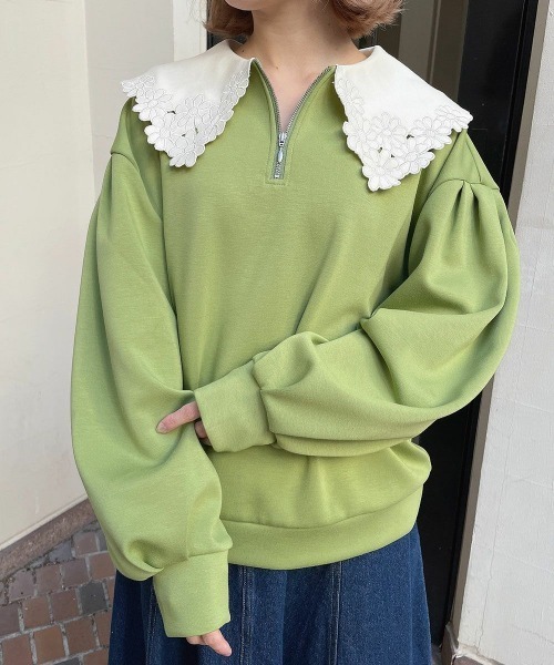 トレーナー スウェット マーガレット衿ハーフＺＩＰスウェット/fint　フィント レディース セール】マーガレット衿ハーフZIPスウェット/fint フィント