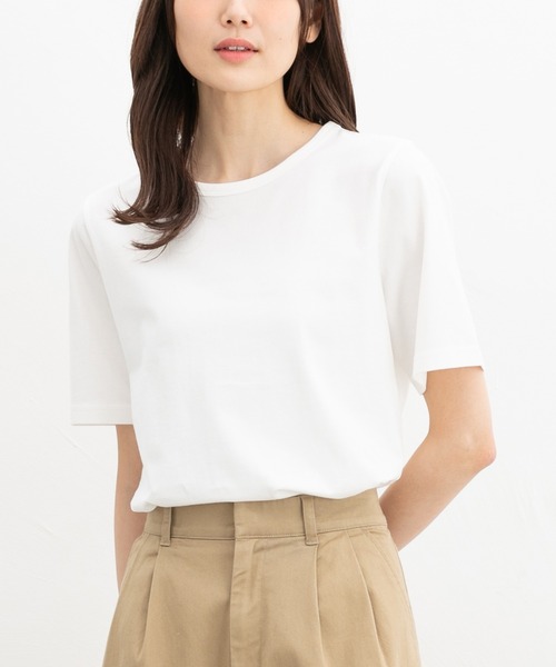 Honeys（ハニーズ）の「【ＵＶカット】半袖オーガニッククルーＴ（Tシャツ/カットソー・レディース・グリーン/ピンク/スミクロ/ベージュ/モカ/ブラック/オフホワイト/ブルー/イエロー・L/LL/M/S）」の2枚目の写真