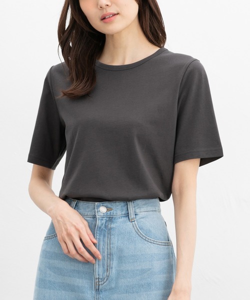 Honeys（ハニーズ）の「【ＵＶカット】半袖オーガニッククルーＴ（Tシャツ/カットソー・レディース・グリーン/ピンク/スミクロ/ベージュ/モカ/ブラック/オフホワイト/ブルー/イエロー・L/LL/M/S）」の4枚目の写真