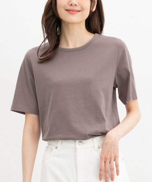 Honeys（ハニーズ）の「【ＵＶカット】半袖オーガニッククルーＴ（Tシャツ/カットソー・レディース・グリーン/ピンク/スミクロ/ベージュ/モカ/ブラック/オフホワイト/ブルー/イエロー・L/LL/M/S）」の5枚目の写真