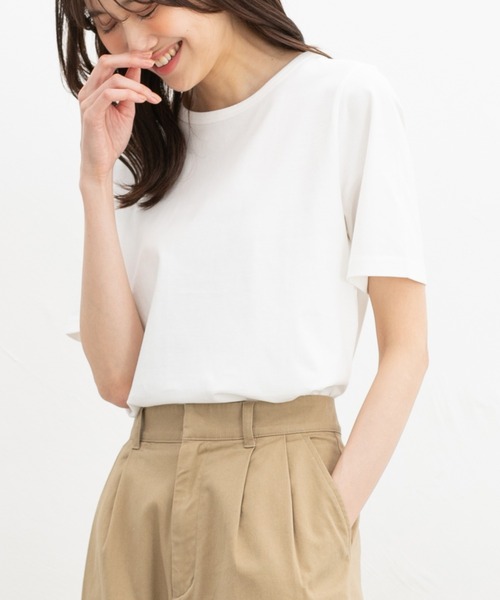 Honeys（ハニーズ）の「【ＵＶカット】半袖オーガニッククルーＴ（Tシャツ/カットソー・レディース・グリーン/ピンク/スミクロ/ベージュ/モカ/ブラック/オフホワイト/ブルー/イエロー・L/LL/M/S）」の12枚目の写真