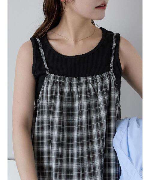 ehka sopo（エヘカソポ）の「柄アソートシェルタックタンクトップ（タンクトップ・レディース・キナリ/モカ/オフホワイト/ブラック・F）」の7枚目の写真