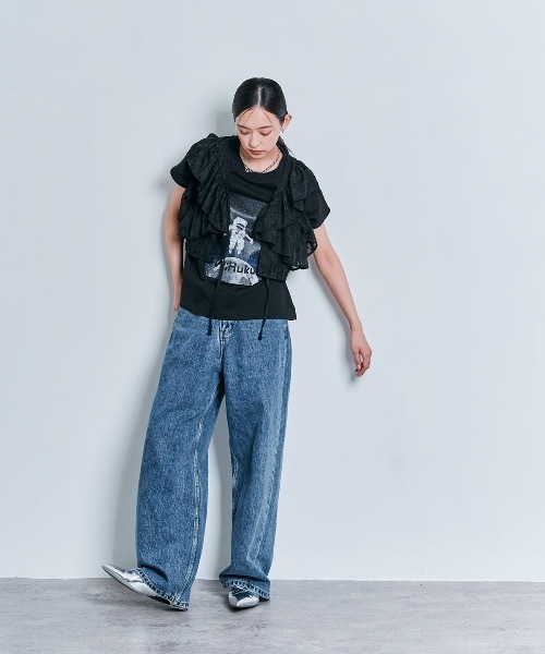 W:Huku(フーク)の「フリルカラー ショート丈 2way ボレロ ブラウス / ノースリーブ フレンチスリーブ 袖なし(カーディガン/ボレロ・レディース・オフホワイト/ブラック/ライトグレー・M/L)」の14枚目の写真