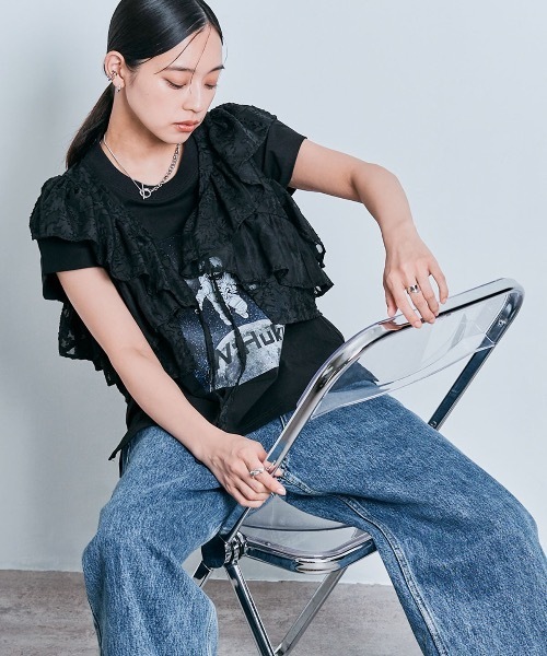 W:Huku(フーク)の「フリルカラー ショート丈 2way ボレロ ブラウス / ノースリーブ フレンチスリーブ 袖なし(カーディガン/ボレロ・レディース・オフホワイト/ブラック/ライトグレー・M/L)」の19枚目の写真