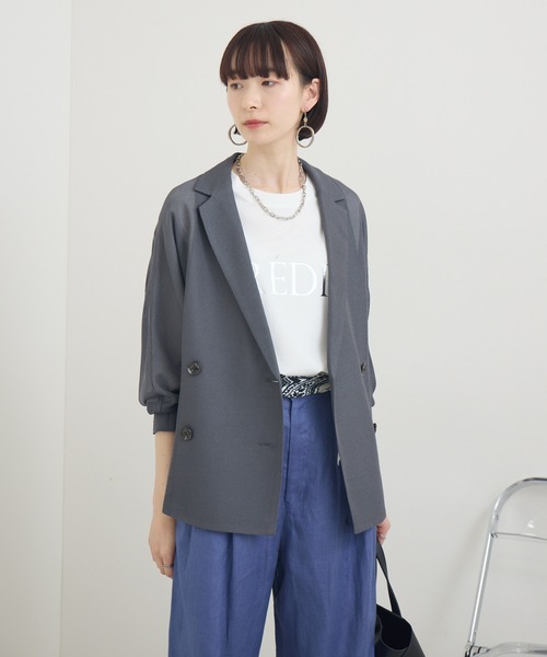 やまと Dignite collier 半袖ジャケット グレー 予約販売【Dignite Collier】半袖ノーカラーJK（80241122） 2月