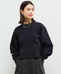 リブ切り替えパフスリーブニット