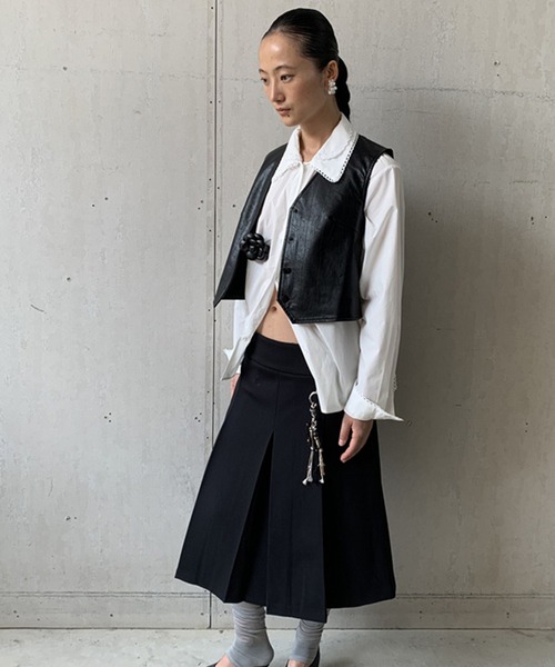fig londonボックスプリーツスカート AMBIDEX Store △wool mood ボックスプリーツ スカート(F グレー