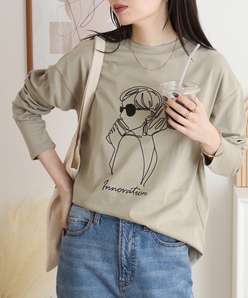 A.N.L(エーエヌエル レーベル)の「A.N.L モデル刺繍長袖カットソープルオーバー 丸首ロンT(Tシャツ/カットソー・レディース・ブルー/オフホワイト/カーキ/ブラック・38)」の3枚目の写真