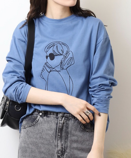 エー・エヌ・エル A.N.L モデル刺繍長袖カットソープルオーバー 丸首ロンT （ブラック） セール】A.N.L モデル刺繍長袖カットソープルオーバー 丸首ロンT
