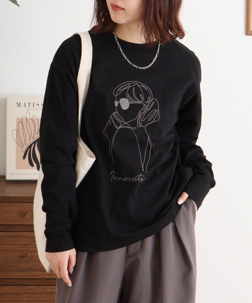 A.N.L(エーエヌエル レーベル)の「A.N.L モデル刺繍長袖カットソープルオーバー 丸首ロンT(Tシャツ/カットソー・レディース・ブルー/オフホワイト/カーキ/ブラック・38)」の1枚目の写真