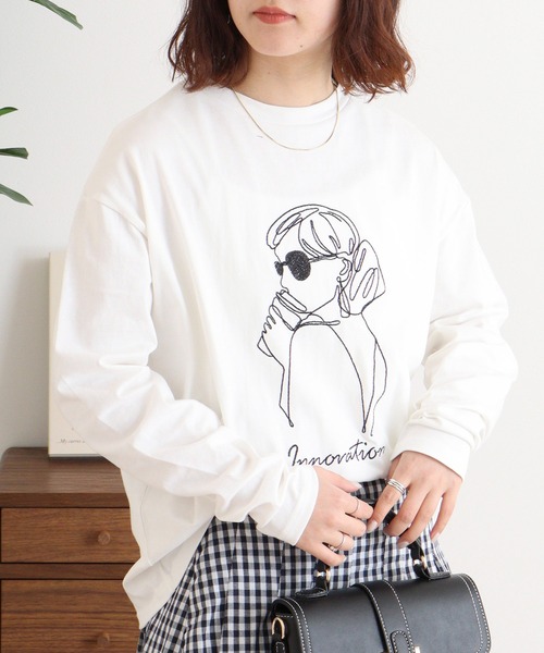 A.N.L(エーエヌエル レーベル)の「A.N.L モデル刺繍長袖カットソープルオーバー 丸首ロンT(Tシャツ/カットソー・レディース・ブルー/オフホワイト/カーキ/ブラック・38)」の7枚目の写真
