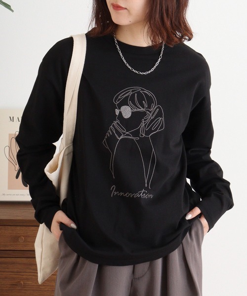 A.N.L(エーエヌエル レーベル)の「A.N.L モデル刺繍長袖カットソープルオーバー 丸首ロンT(Tシャツ/カットソー・レディース・ブルー/オフホワイト/カーキ/ブラック・38)」の10枚目の写真