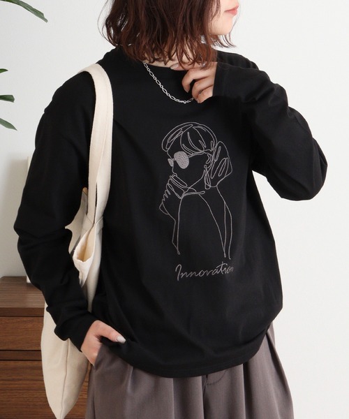 A.N.L(エーエヌエル レーベル)の「A.N.L モデル刺繍長袖カットソープルオーバー 丸首ロンT(Tシャツ/カットソー・レディース・ブルー/オフホワイト/カーキ/ブラック・38)」の11枚目の写真