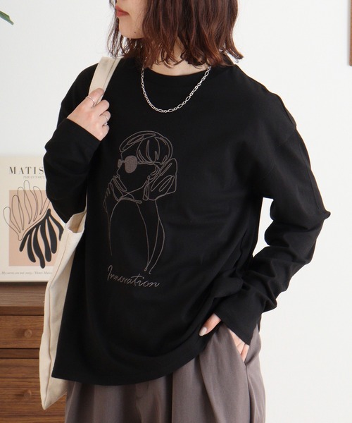 A.N.L(エーエヌエル レーベル)の「A.N.L モデル刺繍長袖カットソープルオーバー 丸首ロンT(Tシャツ/カットソー・レディース・ブルー/オフホワイト/カーキ/ブラック・38)」の9枚目の写真