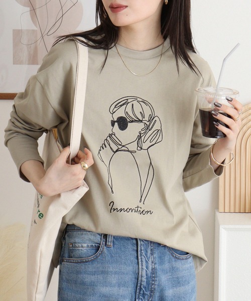 A.N.L(エーエヌエル レーベル)の「A.N.L モデル刺繍長袖カットソープルオーバー 丸首ロンT(Tシャツ/カットソー・レディース・ブルー/オフホワイト/カーキ/ブラック・38)」の14枚目の写真