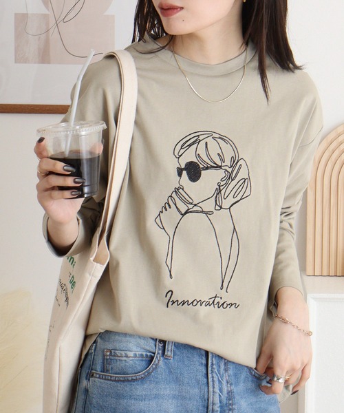 A.N.L(エーエヌエル レーベル)の「A.N.L モデル刺繍長袖カットソープルオーバー 丸首ロンT(Tシャツ/カットソー・レディース・ブルー/オフホワイト/カーキ/ブラック・38)」の15枚目の写真