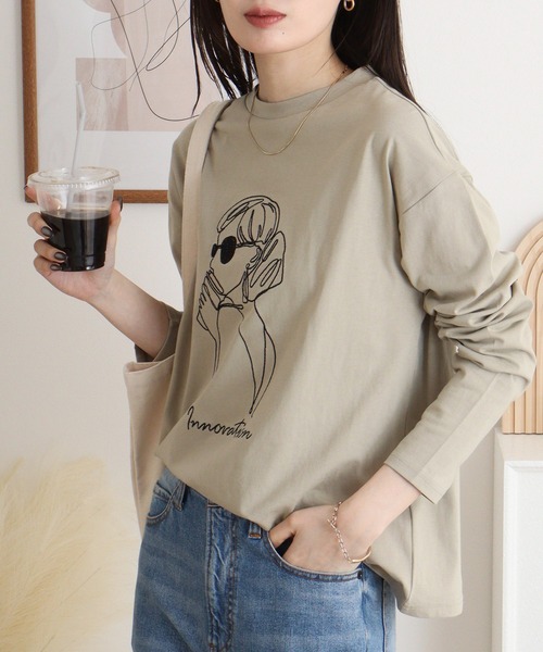 A.N.L(エーエヌエル レーベル)の「A.N.L モデル刺繍長袖カットソープルオーバー 丸首ロンT(Tシャツ/カットソー・レディース・ブルー/オフホワイト/カーキ/ブラック・38)」の13枚目の写真