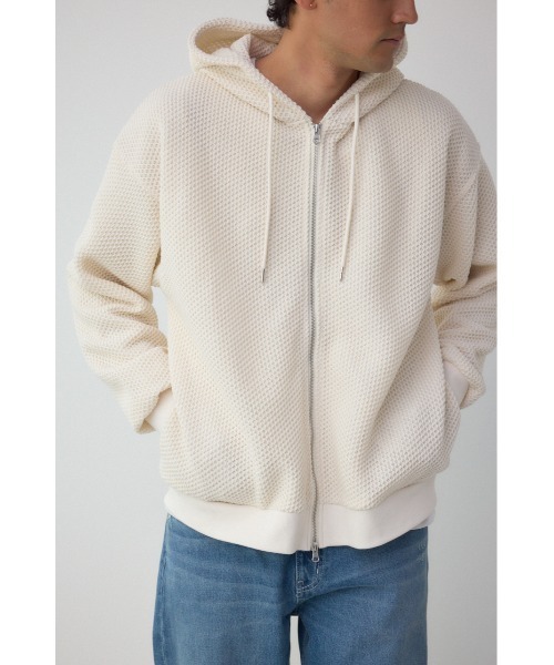 AZUL by moussy（アズールバイマウジー）の「メッシュオーバージップフーディー（パーカー・メンズ・ブラック/アイボリー/グレー/ミント・MEDIUM/LARGE）」の2枚目の写真