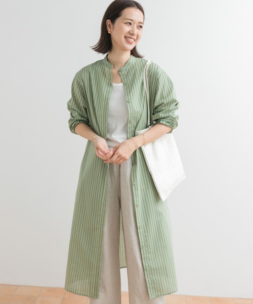 PLAN C 緑と白のストライプ シャツワンピース PLAN C（プランシー）シャツワンピース 緑 サイズ:36(XS位