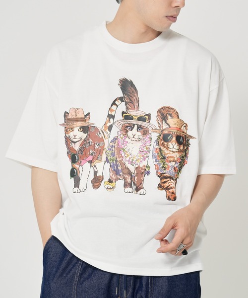 CORISCO(コリスコ)の「アニマルリゾート柄Tシャツ(M1)(Tシャツ/カットソー・メンズ・ホワイト系1/ホワイト系2/グレー系2/ブラック系2/オートミール/キナリ/グレー系1/ブラック系1・MEDIUM/LARGE/X-LARGE)」の3枚目の写真